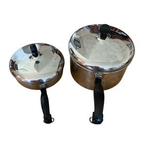 2 Vintage Farberware Aluminum Clad Stainless Steel Saucepans W/ Lids